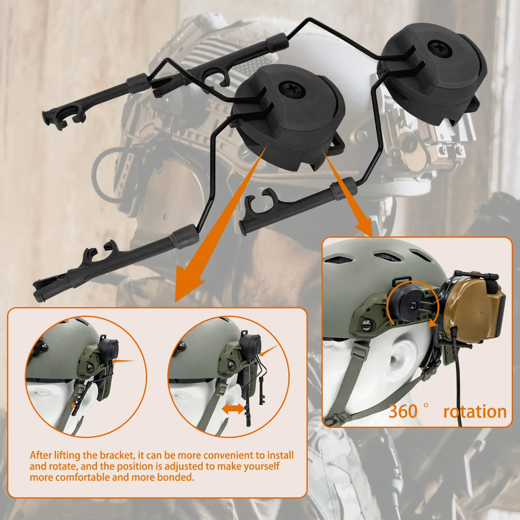 Adaptador riel ARC para auriculares tácticos y casco Comtac - imagen 2