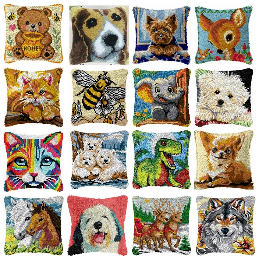 Kit ganchillo almohada animales bordado con botones Smyrna – Manualidades - imagen 5