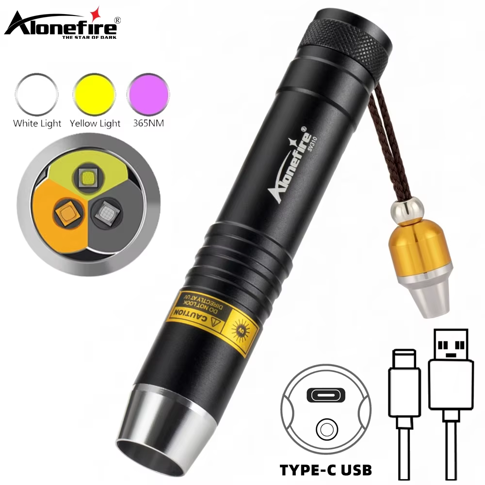 Linterna Alonefire SV370 con triple LED blanco, amarillo y UV