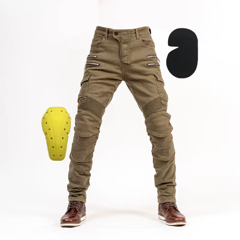 Pantalones vaqueros tácticos para motorista con rodilleras y bolsillos