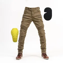 Pantalones vaqueros tácticos para motorista con rodilleras y bolsillos