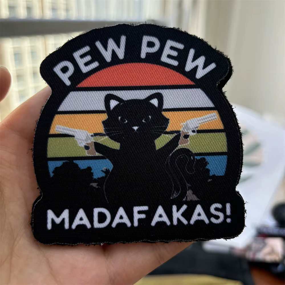 Parche táctico de moral impreso gato PEW MADAFAKAS gancho y bucle - imagen 3