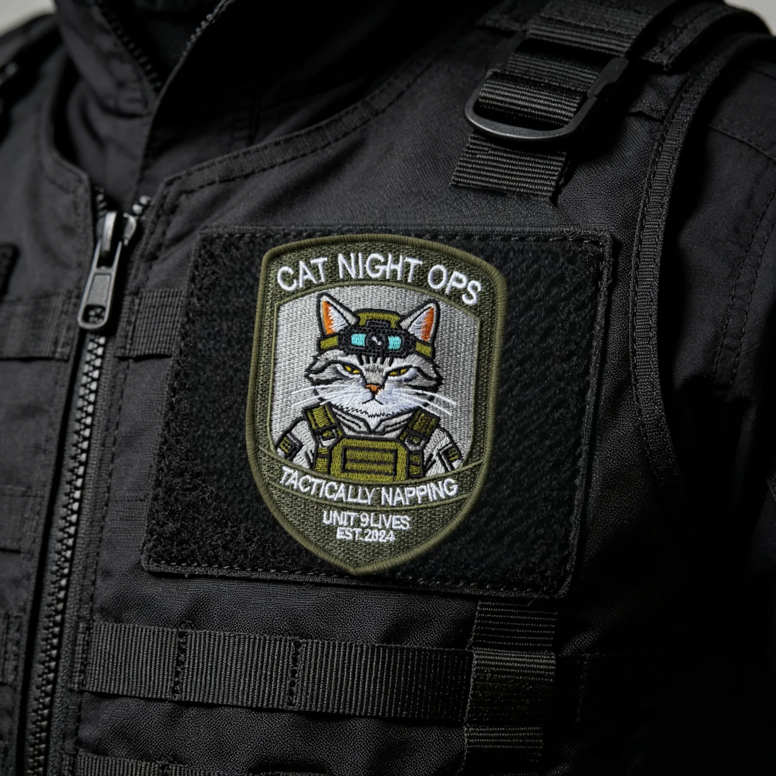 Parche táctico bordado Cat Night Ops con velcro - imagen 3