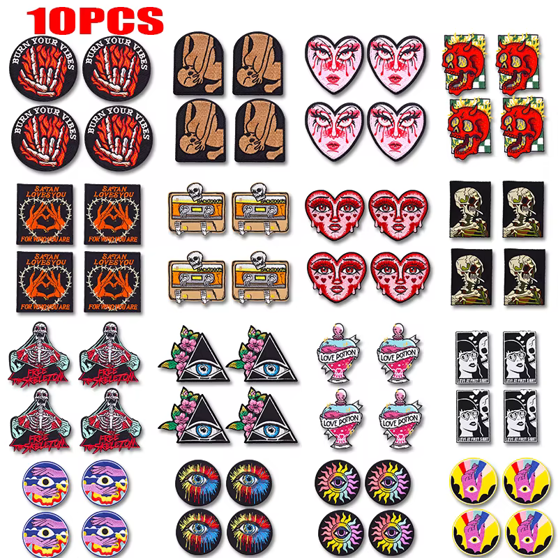 Parches bordados punk de ojos y caras