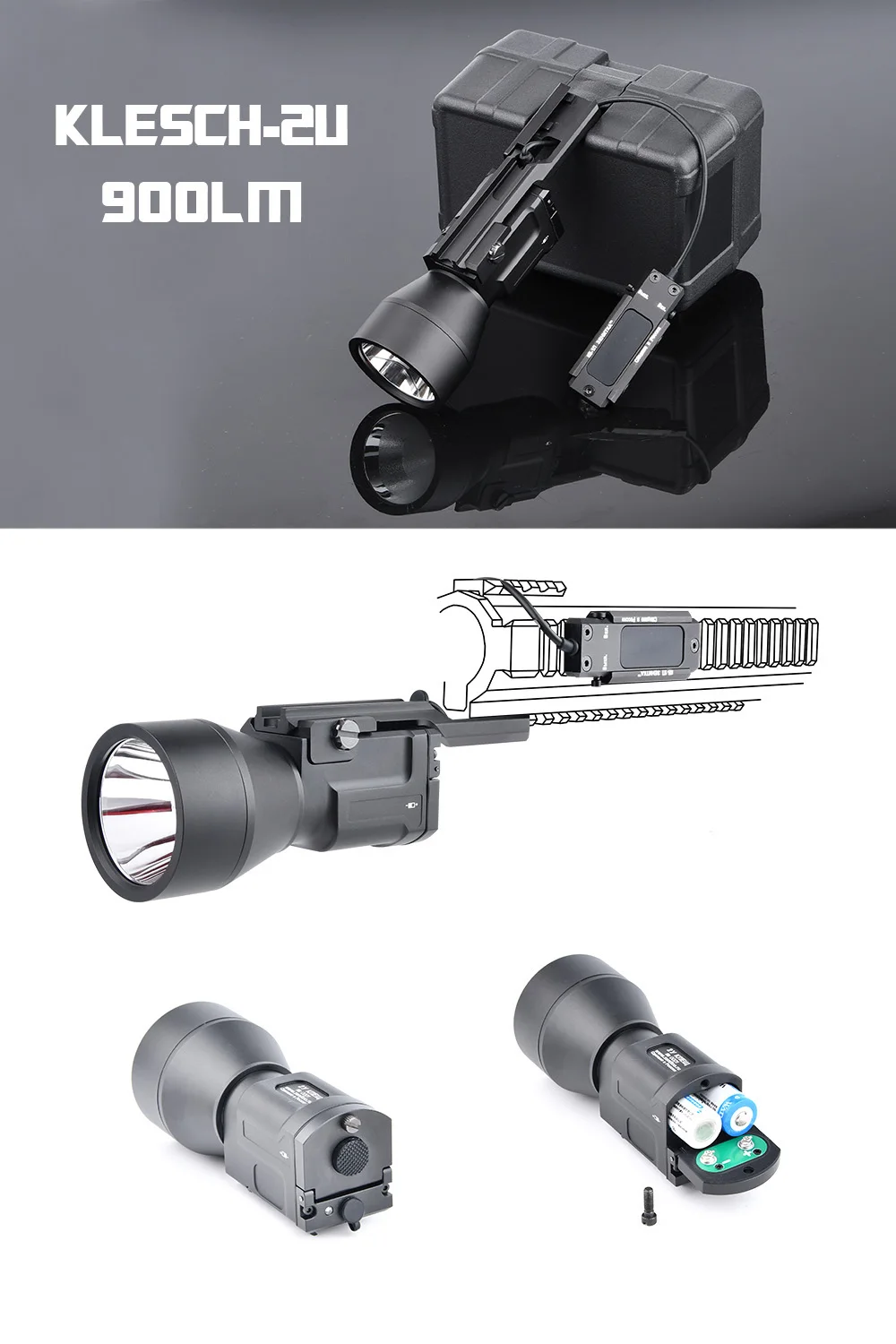 Detalle de la linterna para airsoft con compatibilidad Picatinny