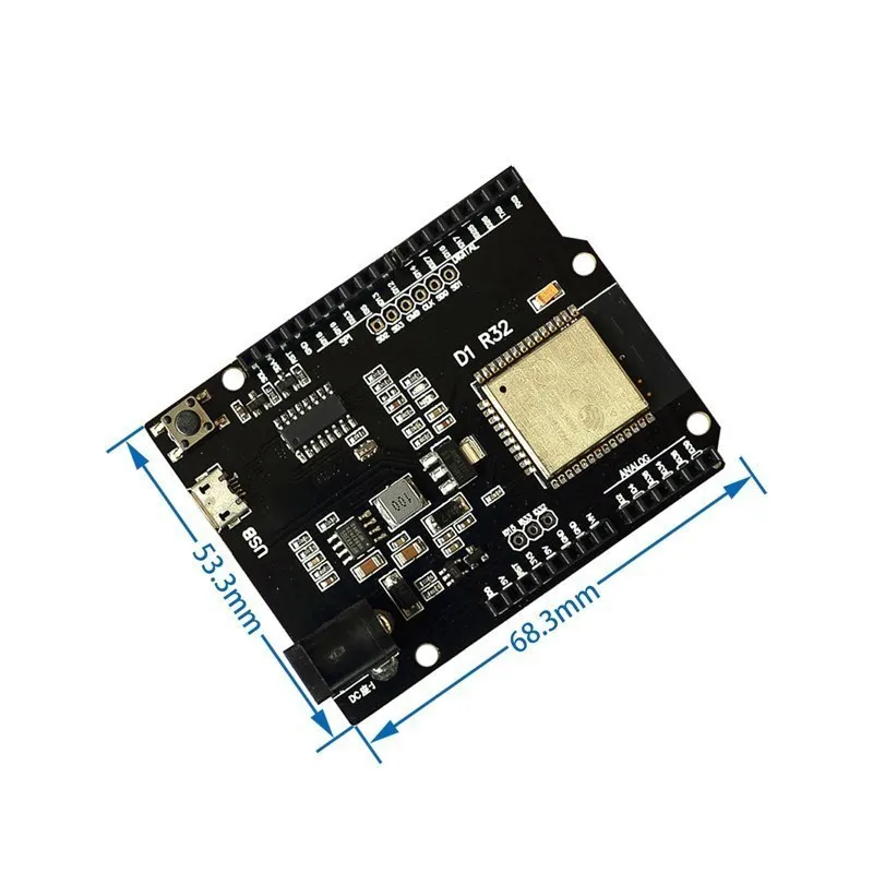 Vista frontal del módulo ESP32 D1 R32 mostrando el conector Micro USB