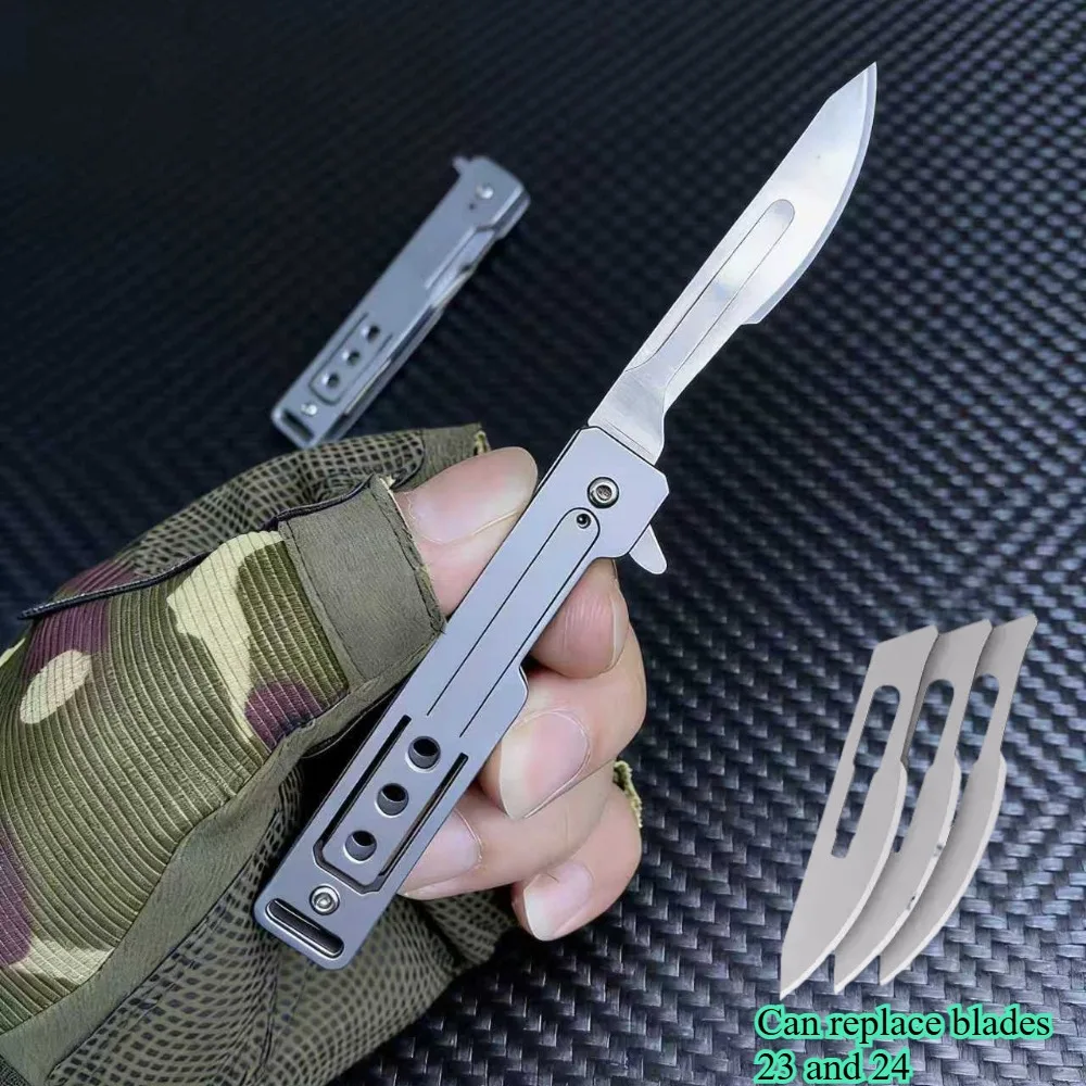 Cuchillo EDC plegable de acero inoxidable con cuchilla intercambiable - imagen 3