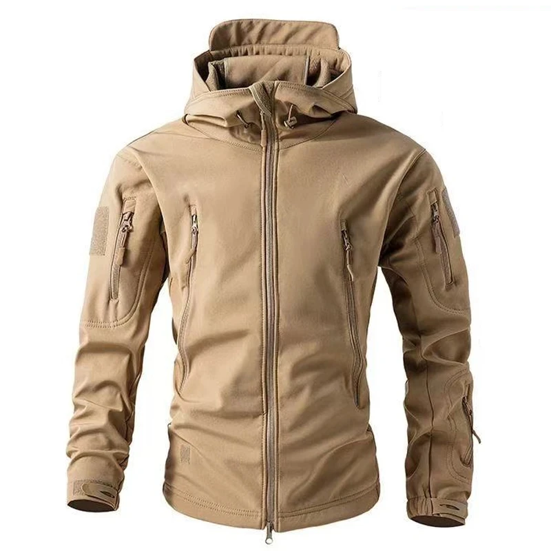 Chaqueta táctica impermeable cortavientos con capucha camuflaje negro