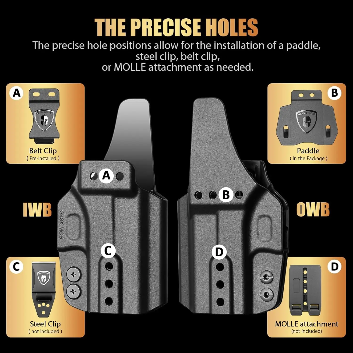 Funda táctica Glock 43/43X IWB/OWB sin láser, pinza derecha - imagen 4