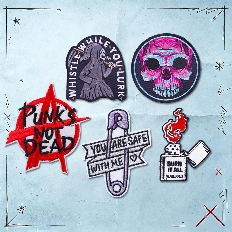 Parches termoadhesivos bordados calaveras punk para mochila chaqueta - imagen 4