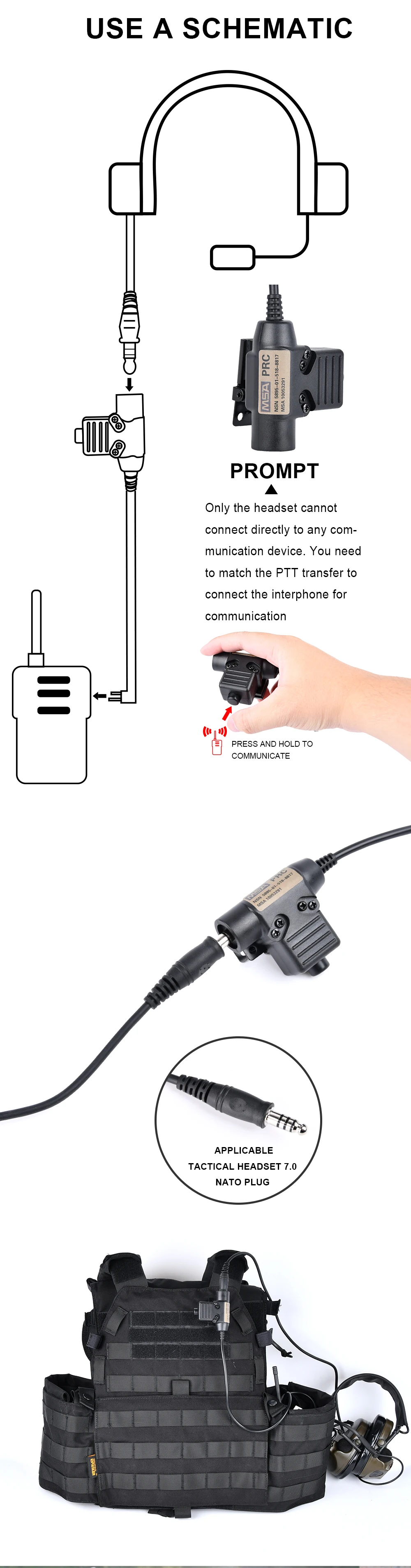 Adaptación para sistemas de comunicaciones tipo walkie y headsets tácticos