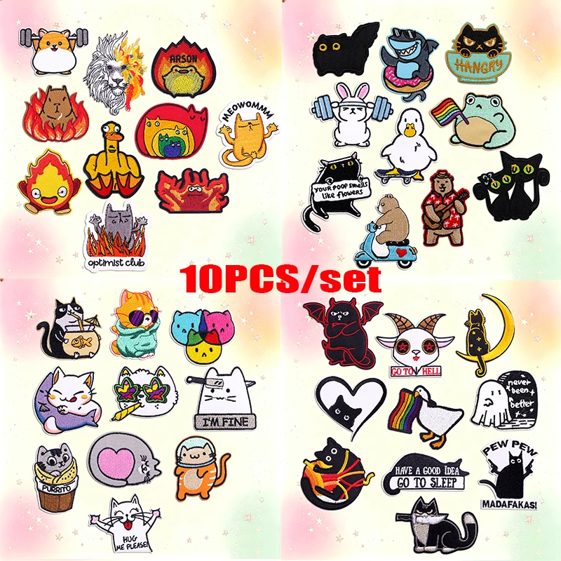 Parches termoadhesivos bordados gato rana pato – para coser ropa