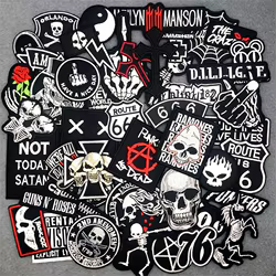 Parches Punk bordados para planchar – apliques blanco y negro