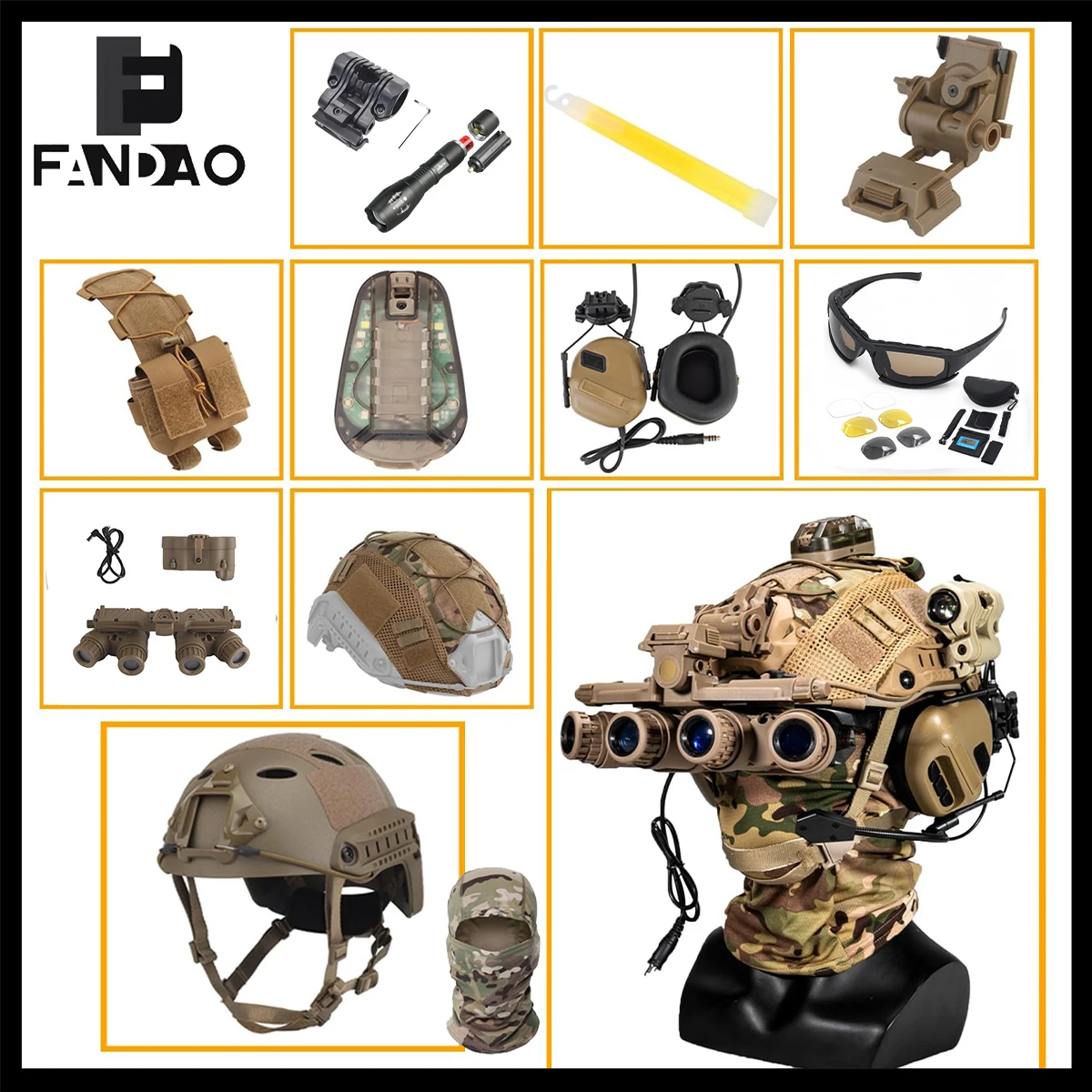 Casco táctico Airsoft NVG con auriculares, funda y linterna - imagen 3