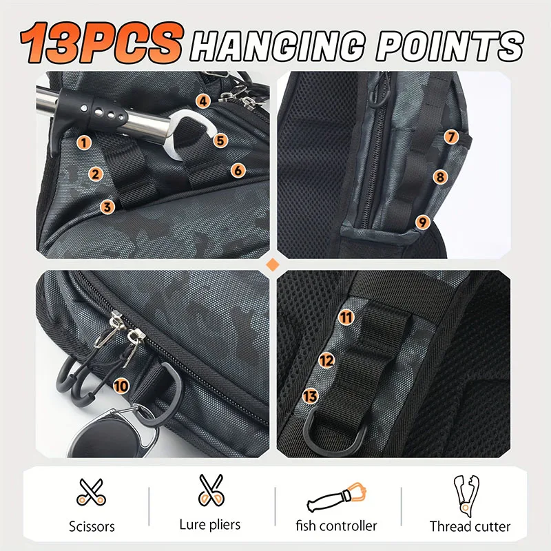 Mochila de pesca de carcasa dura con cremallera, exterior resistente - imagen 3