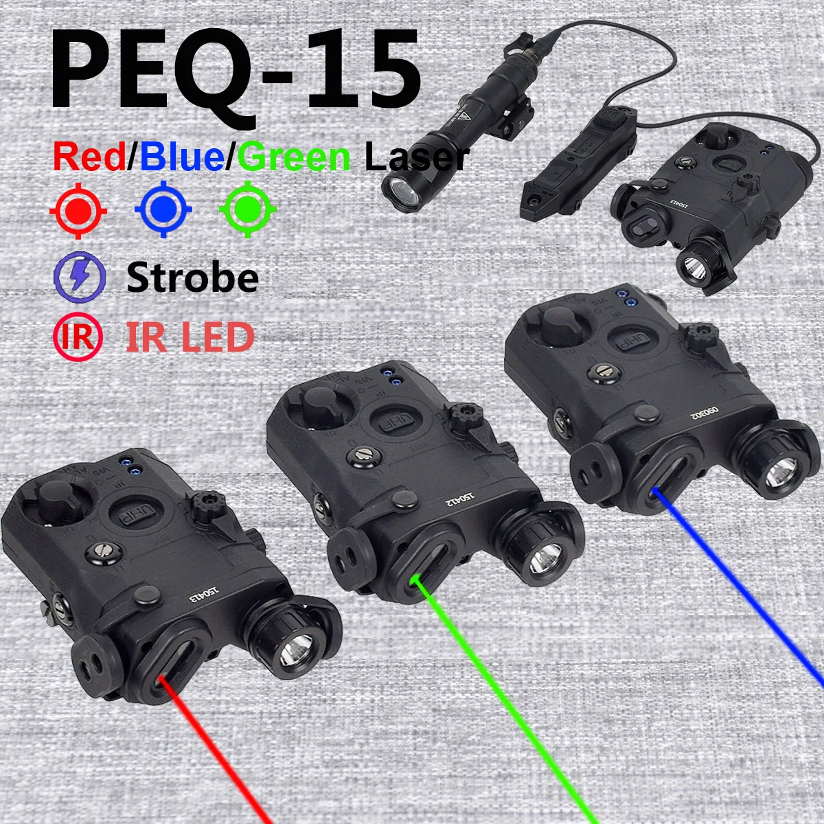 UHP PEQ-15 Mira láser IR táctica rojo verde azul luz relleno Picatinny - imagen 3