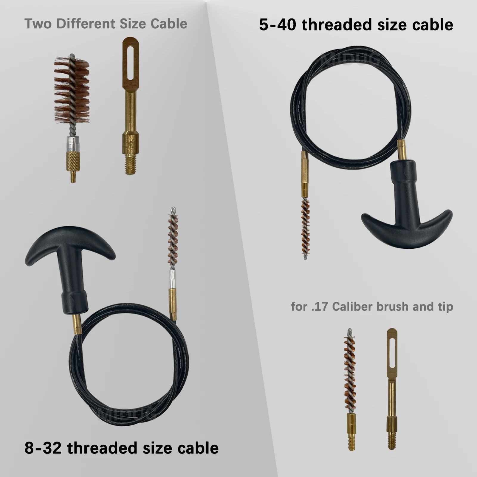 Kit limpieza MIDUG – Cepillos cerdas multicalibre (.17/.223/9mm/45/12GA) - imagen 2