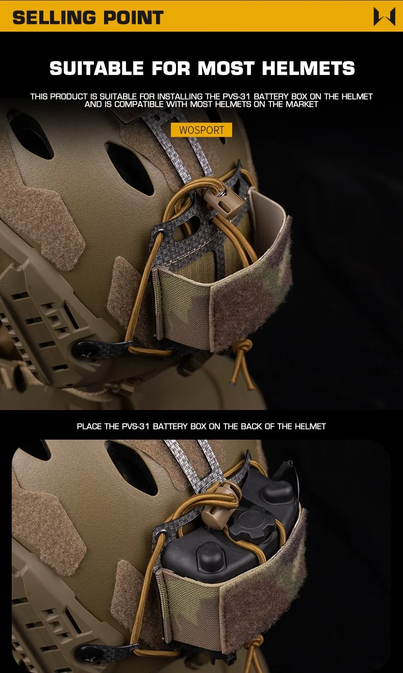 Casco equipado con portabaterías y configuración táctica