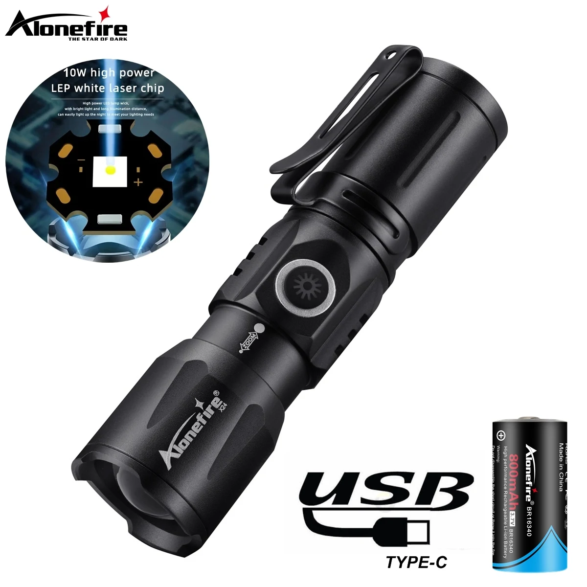 Alonefire X24 linterna LED miniatura con zoom