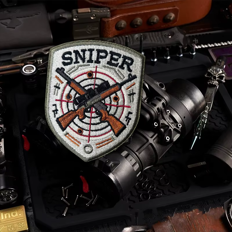 Parche táctico bordado SNIPER escudo militar rifles cruzados, velcro - imagen 5