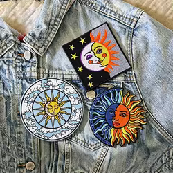 Parches bordados termoadhesivos sol y luna diseño vintage bohemia