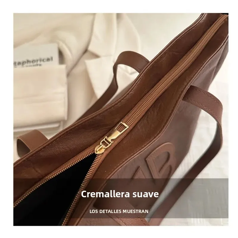 Bolso tote de hombro retro, gran capacidad, para trabajo diario - imagen 2