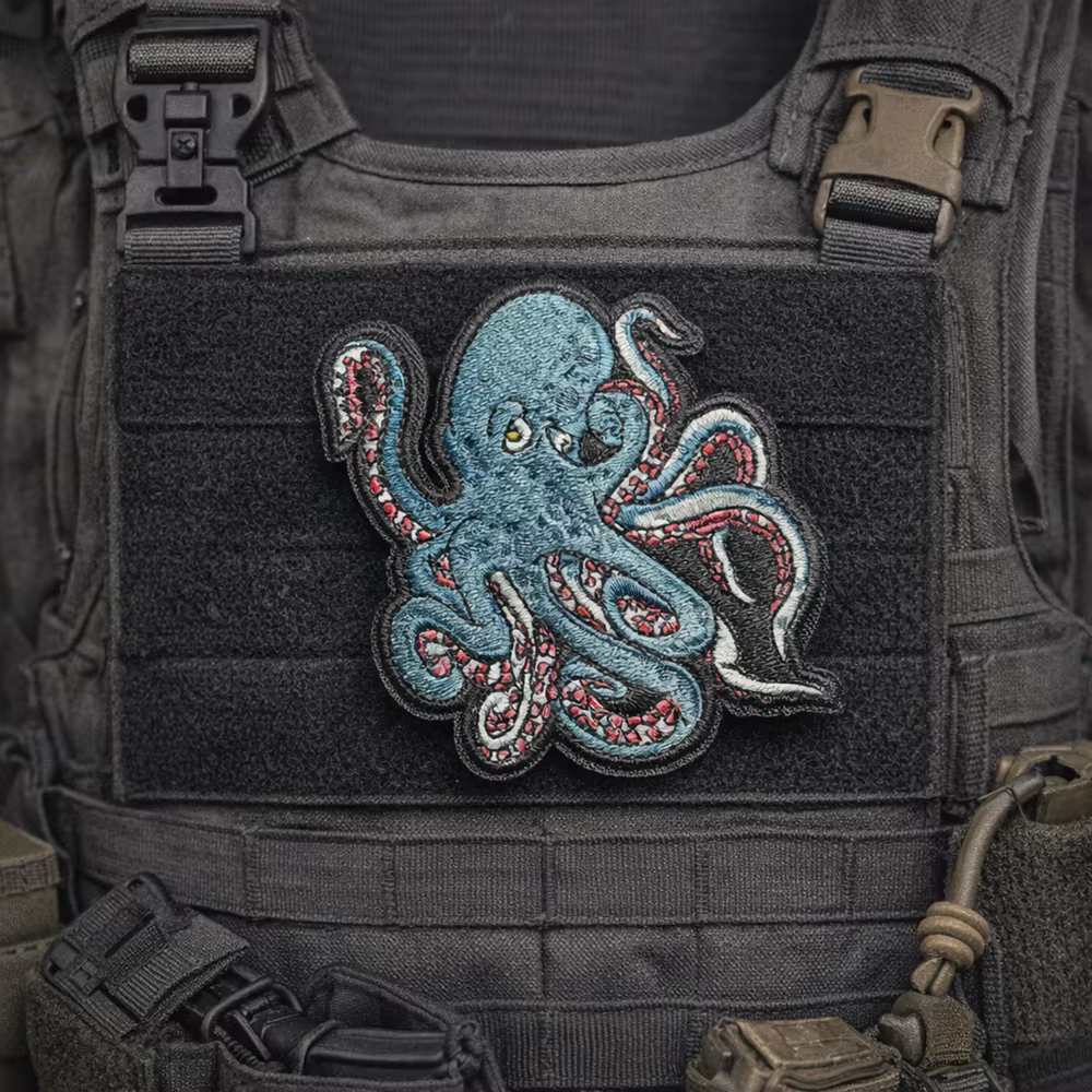 Deep Sea Hunter parche bordado octagonal pulpo azul para ropa - imagen 3