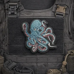 Deep Sea Hunter parche bordado octagonal pulpo azul para ropa