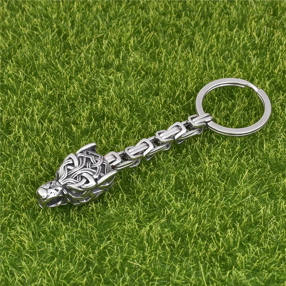 Llavero táctico vikingo cabeza de lobo acero inoxidable - imagen 3