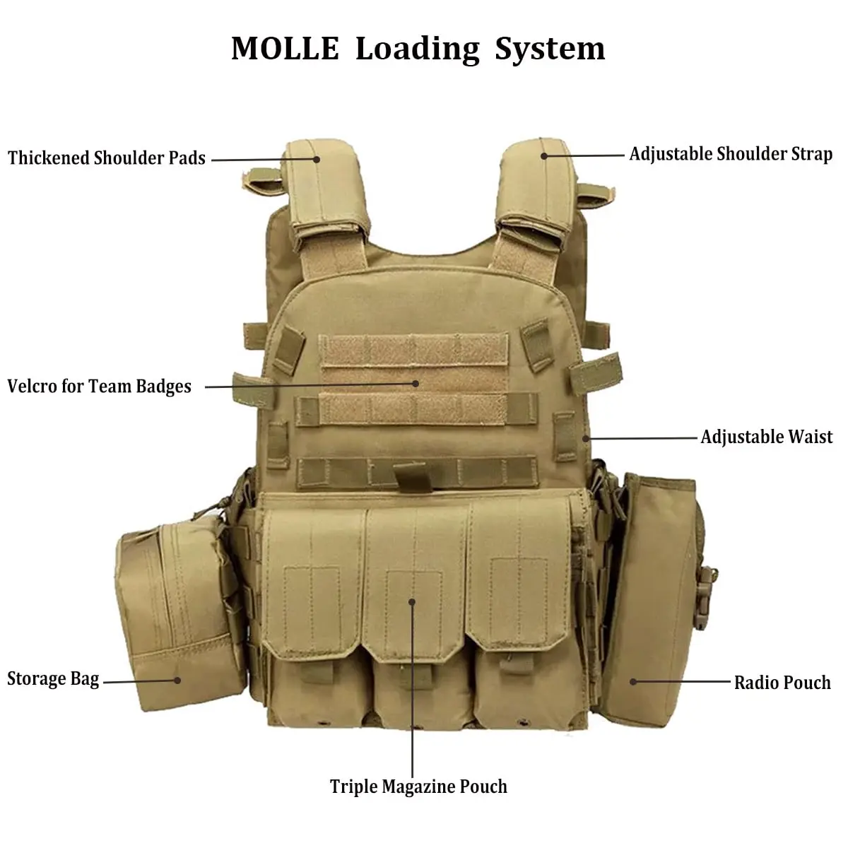 Chaleco táctico MOLLE airsoft con pasamontañas, guantes y gorra - imagen 2