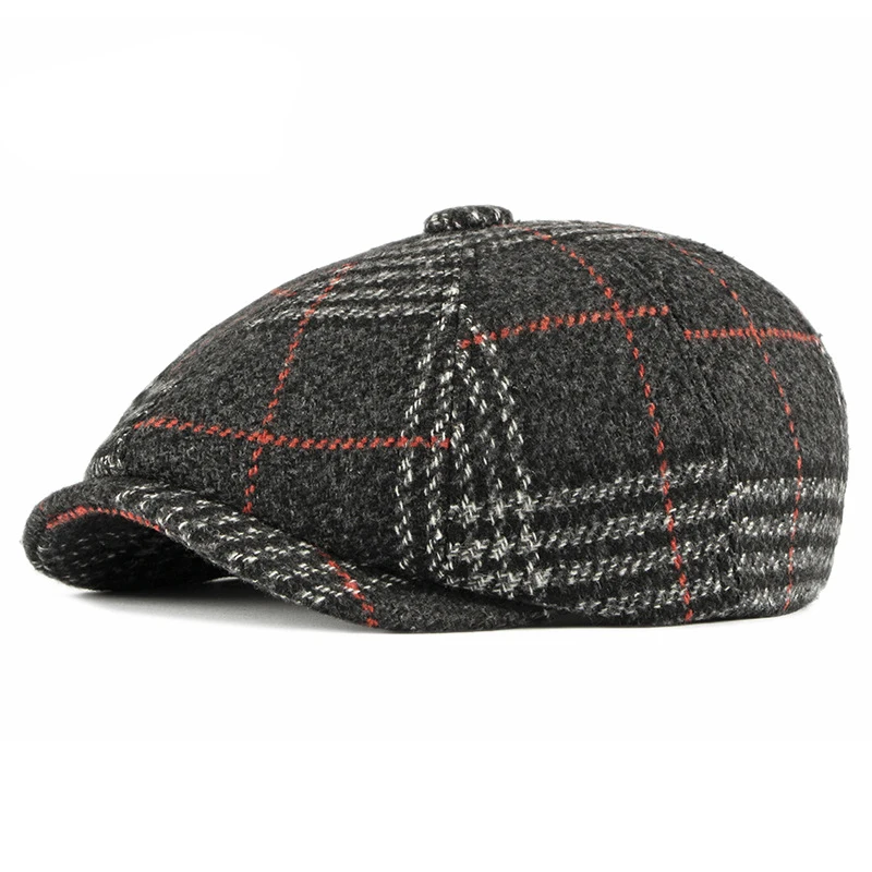 Gorra plana estilo retro cuadros negros – boina y banda elástica - imagen 4