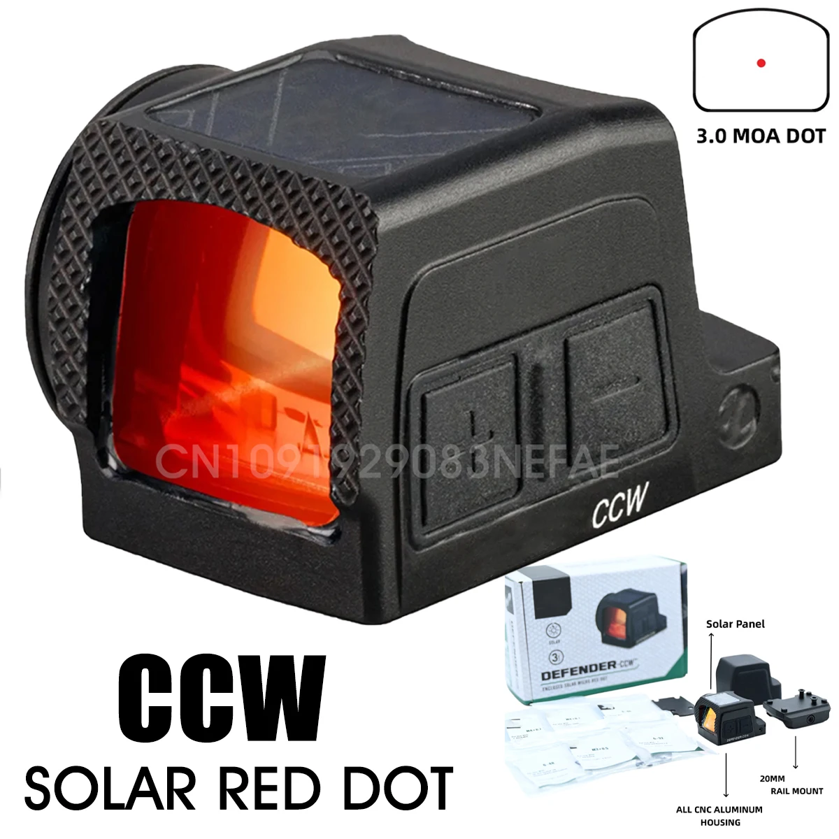 Mira de punto rojo solar CCW – Brillo regulable y montaje Picatinny - imagen 2