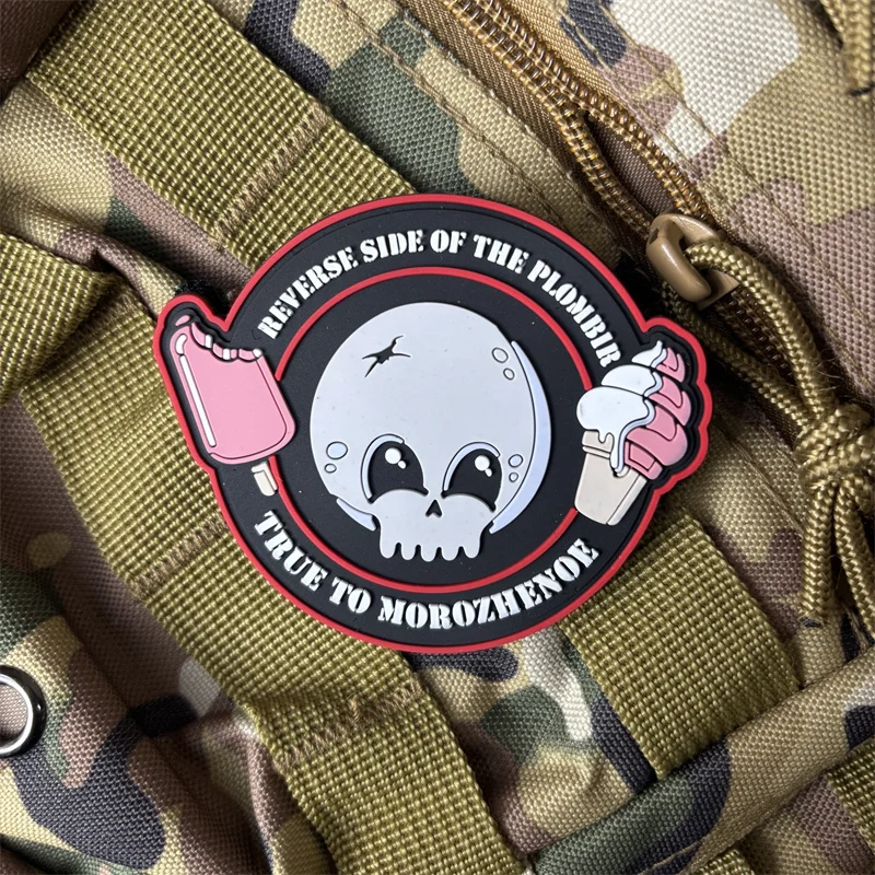 Parche táctico bordado calavera helado PVC con velcro para mochila - imagen 3
