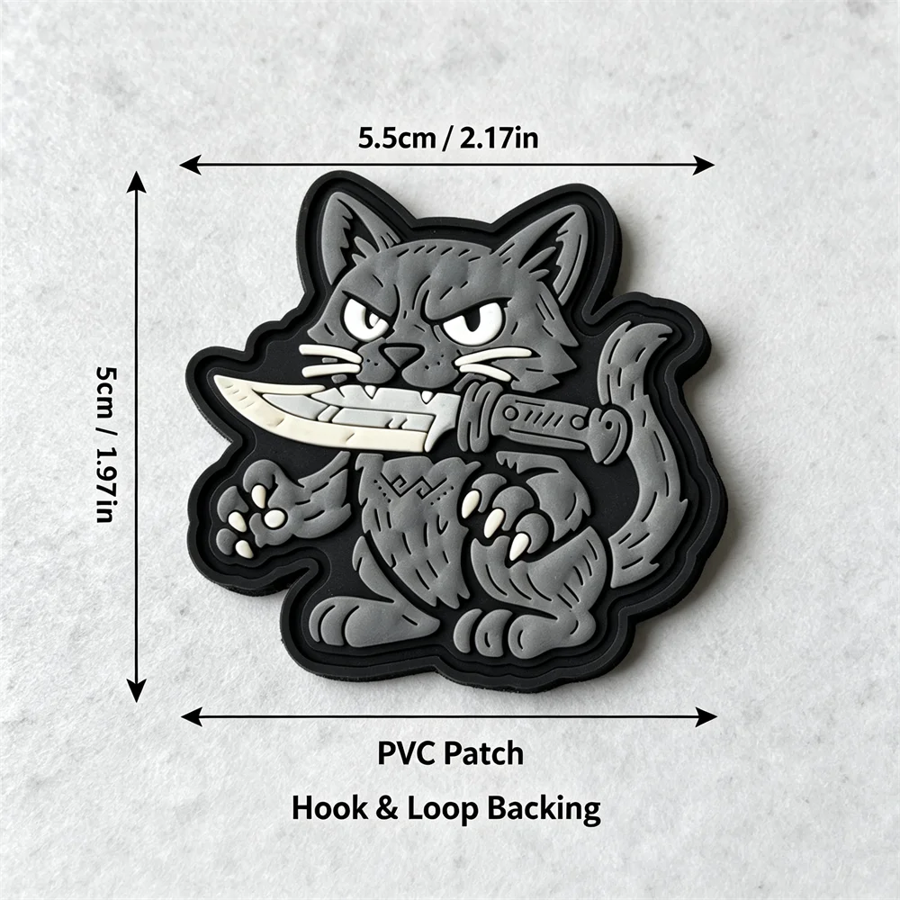Parche táctico 3D de PVC con gato y cuchillo para mochila - imagen 2