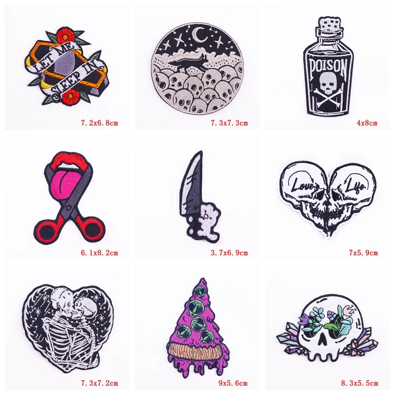 Parche táctico termoaplicable calavera Punk con cuchillo para chaqueta