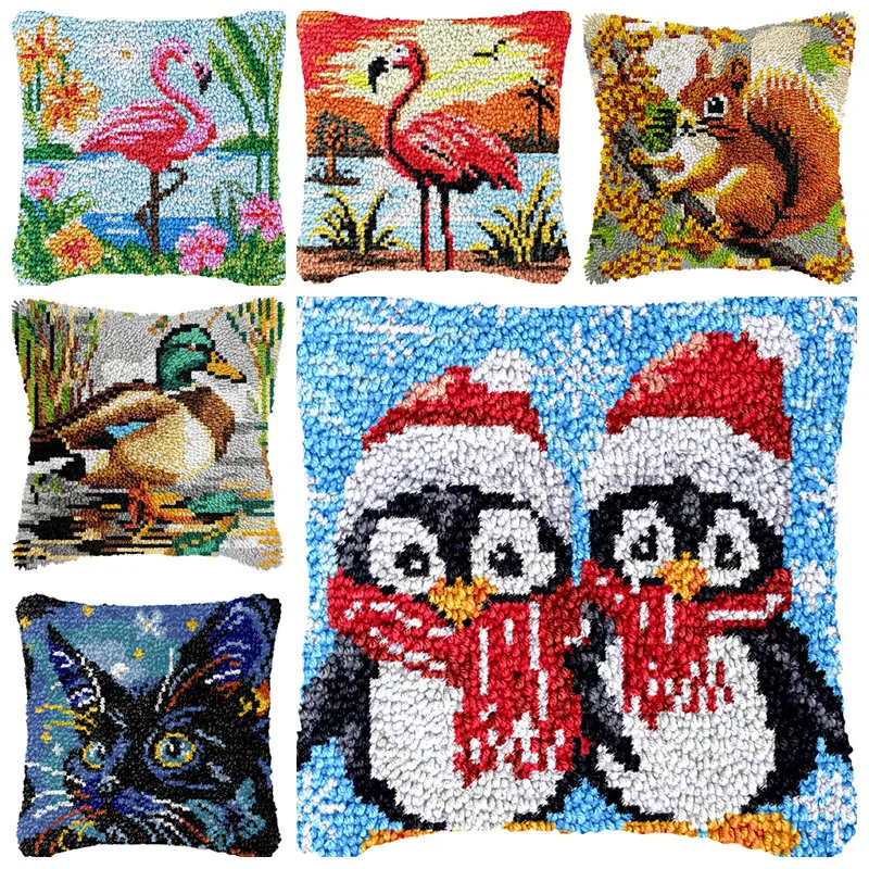 Kit de bordado punto de cruz pingüino y flamenco cojines y alfombras - imagen 2