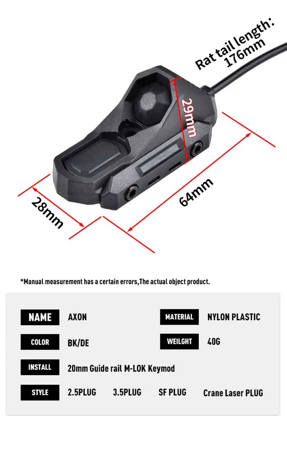 Interruptor de presión táctico AXON con montaje modular