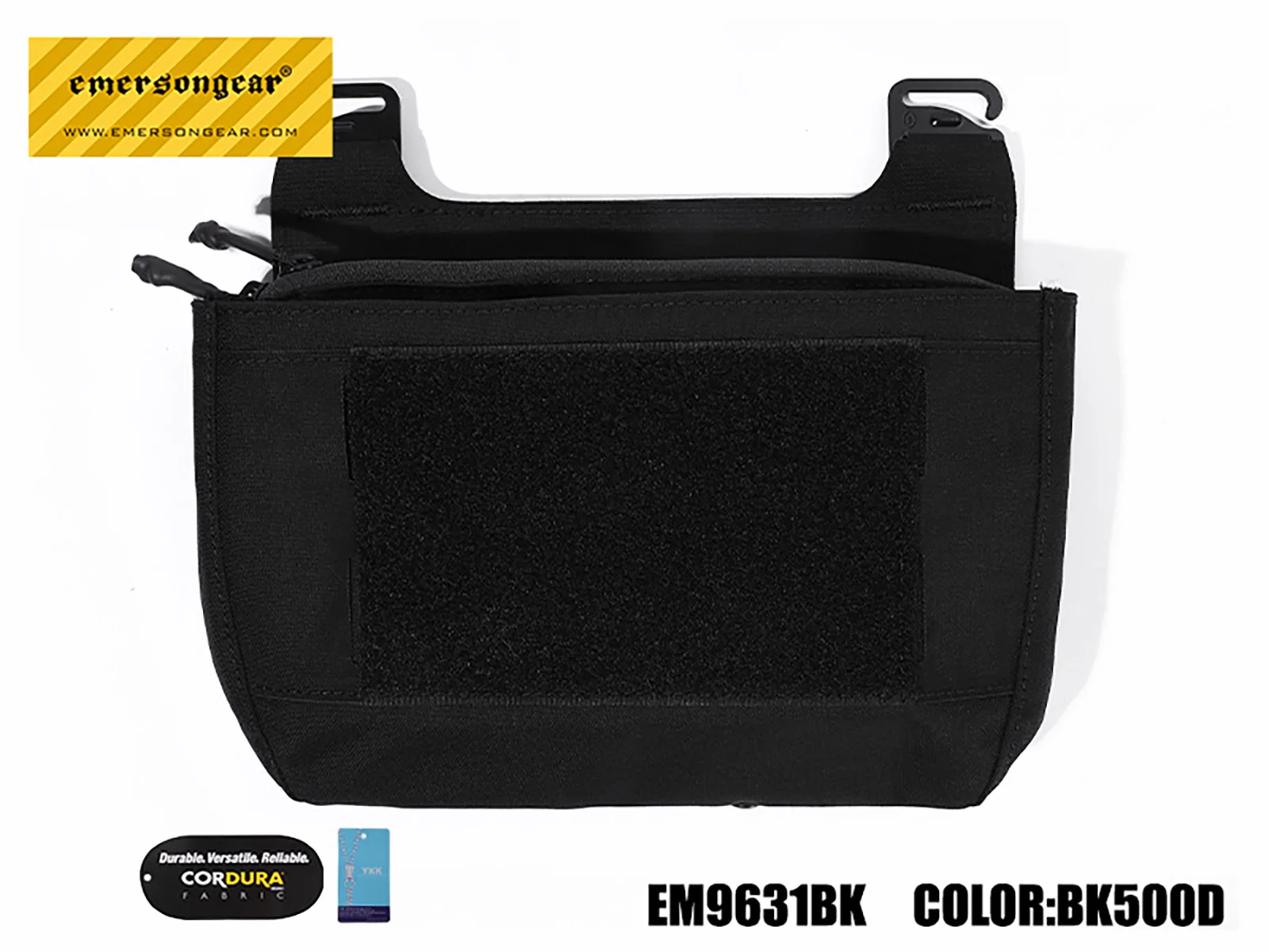 Detalle de la fijación y el panel de la bolsa táctica