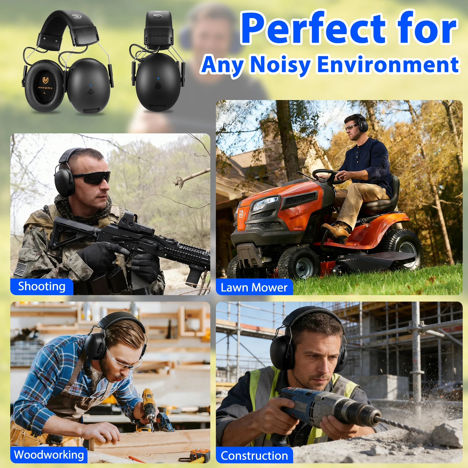 YHKEMA EB20 Orejeras protección auditiva Bluetooth con AUX, confort - imagen 5
