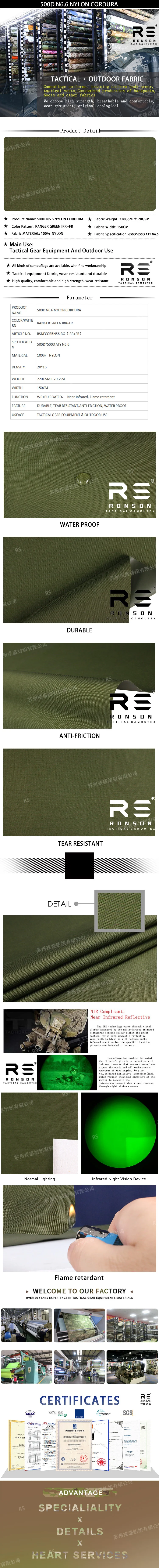 Tela Cordura 500D Ranger Green, nylon impermeable y resistente