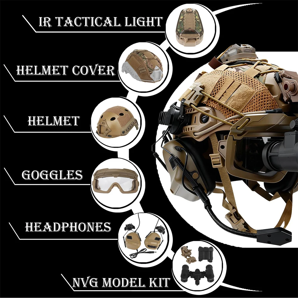 Casco táctico Bump Airsoft rápido con NVG y auriculares - imagen 4
