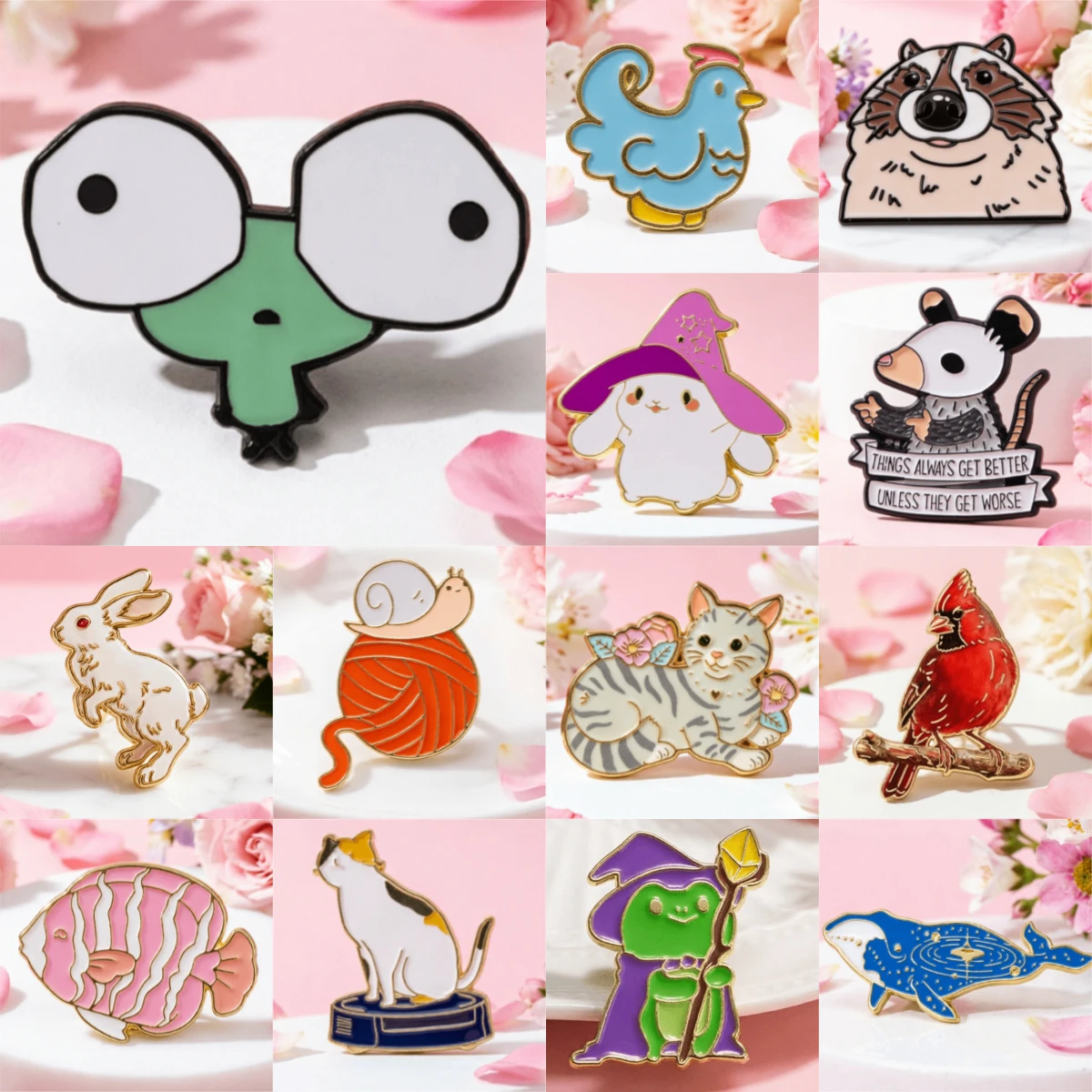 Pins esmaltados de animales: rana, gato y pájaro кар - imagen 5