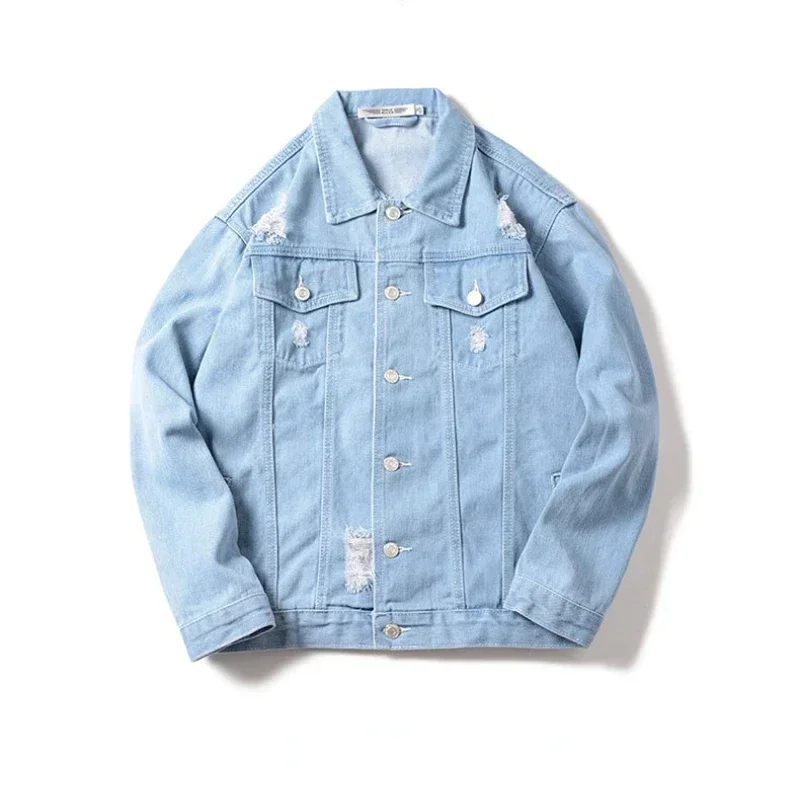 Chaqueta outdoor denim trabajo hombre estilo moderno con agujeros - imagen 4