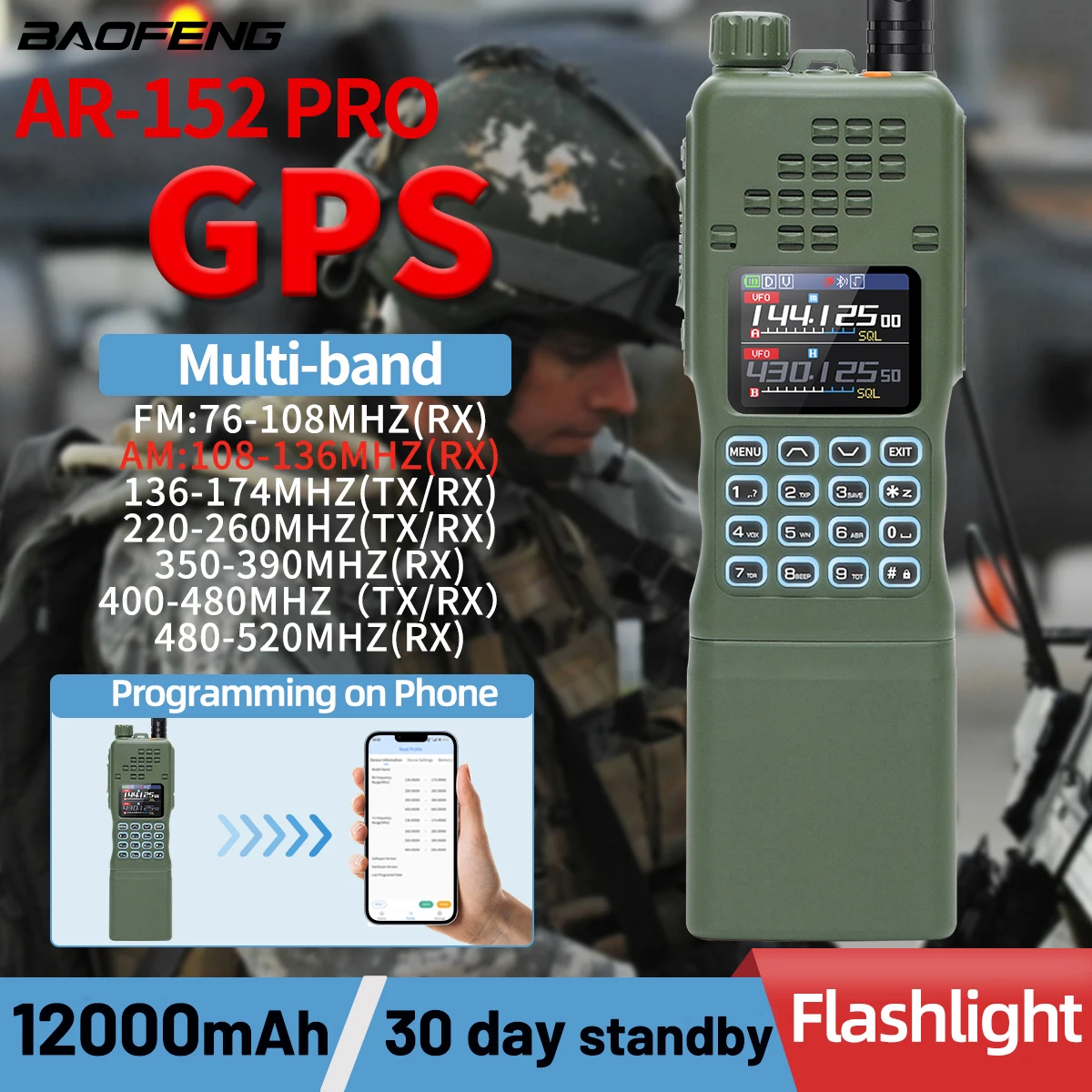 Baofeng AR-152 Pro: walkie-talkie táctico de 10 W con GPS - imagen 2