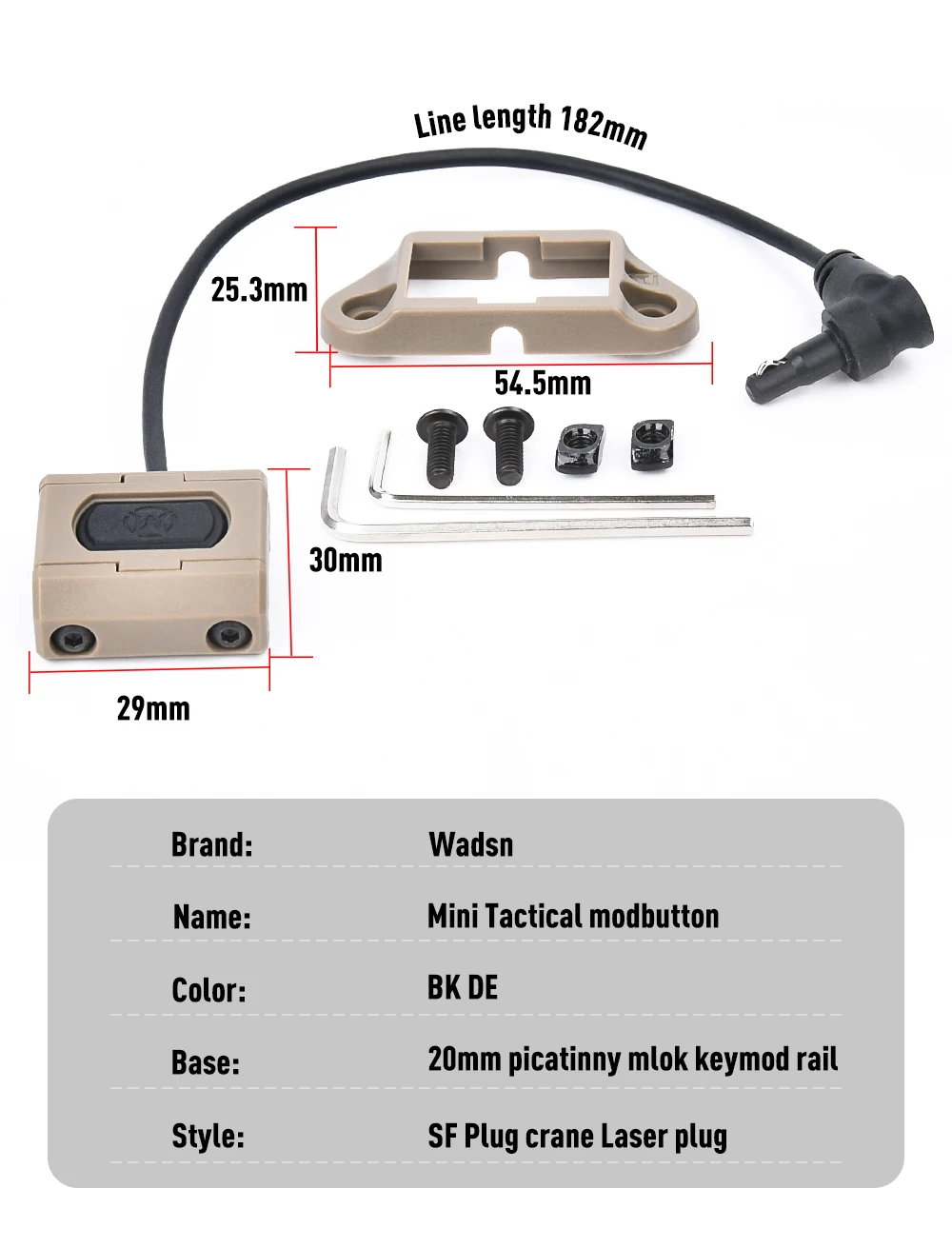 WADSN ModButton interruptor táctico 20 mm para riel KeyMod/M-Lok - imagen 4