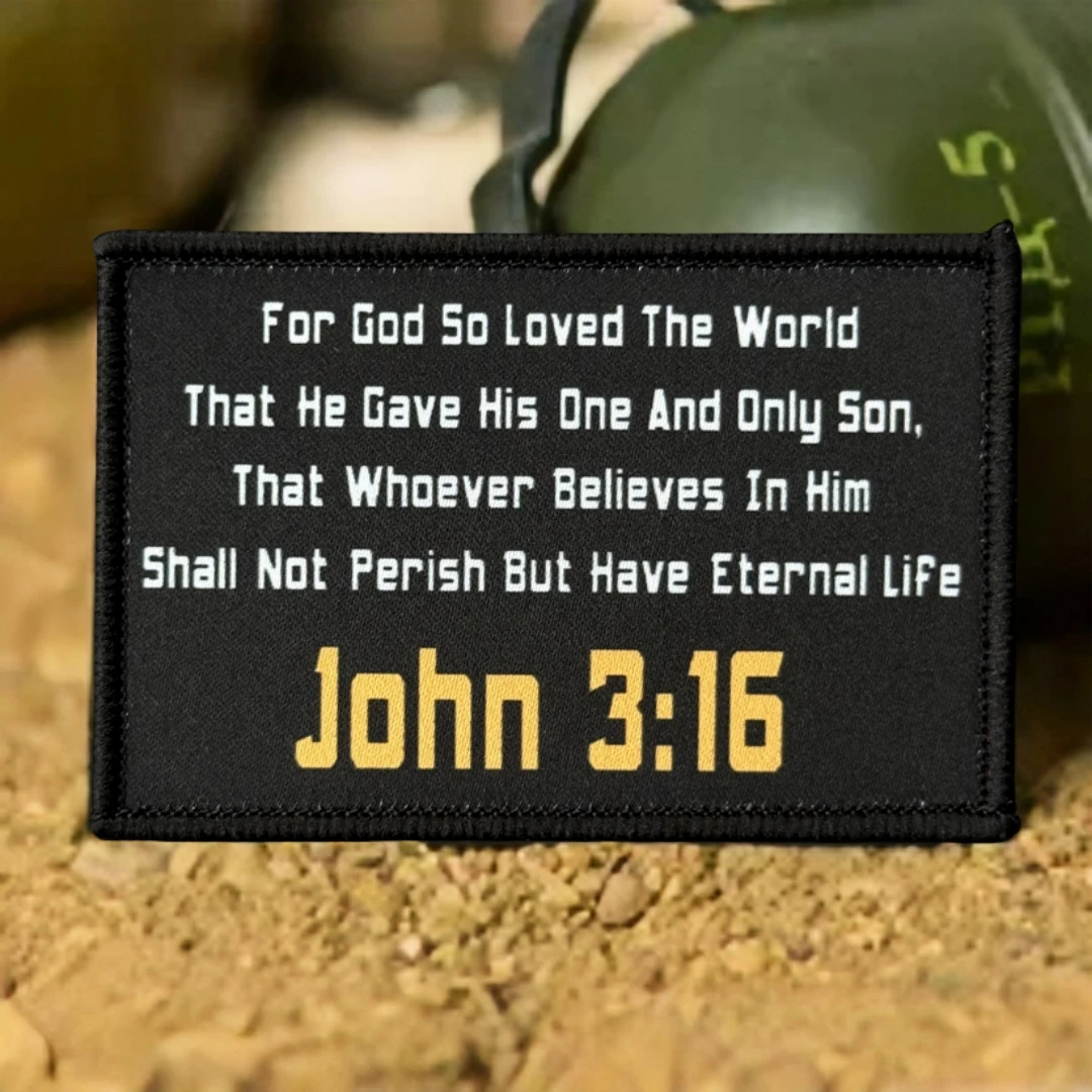 Parche táctico moral John 3:16 impreso con cierre gancho