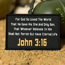 Parche táctico moral John 3:16 impreso con cierre gancho