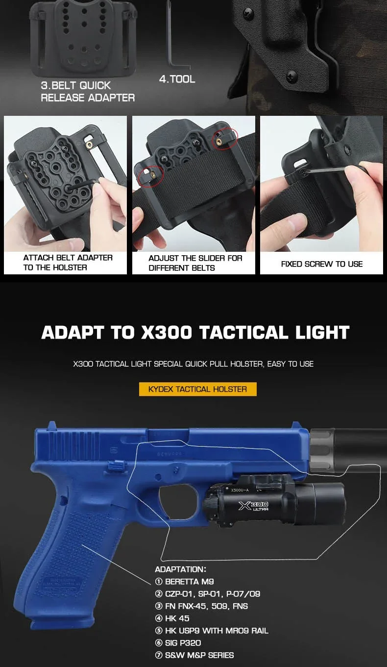 Funda táctica Kydex en color verde camuflaje para uso en caza