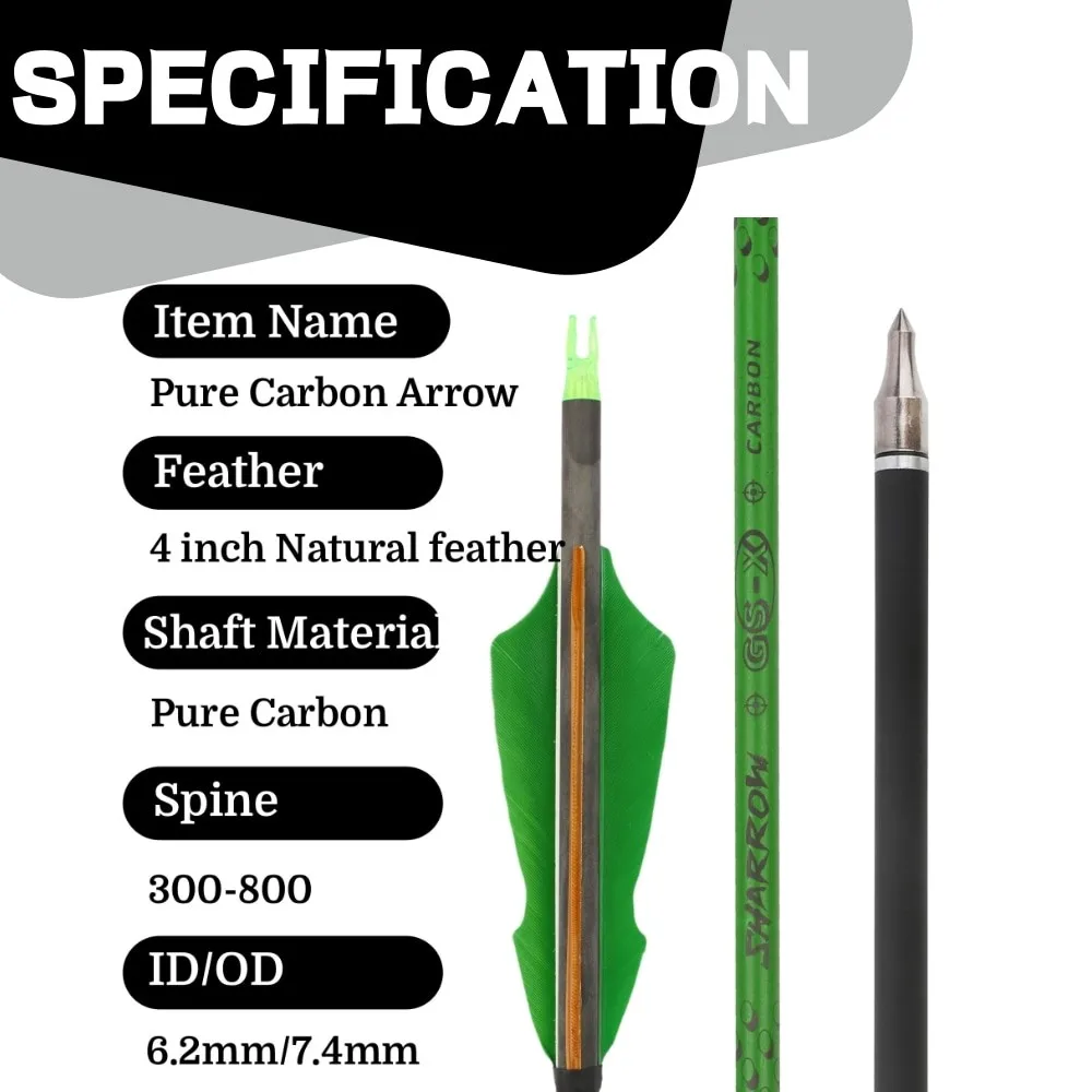 Ejes de flecha carbono Spine 300–800 pluma de pavo para tiro - imagen 2