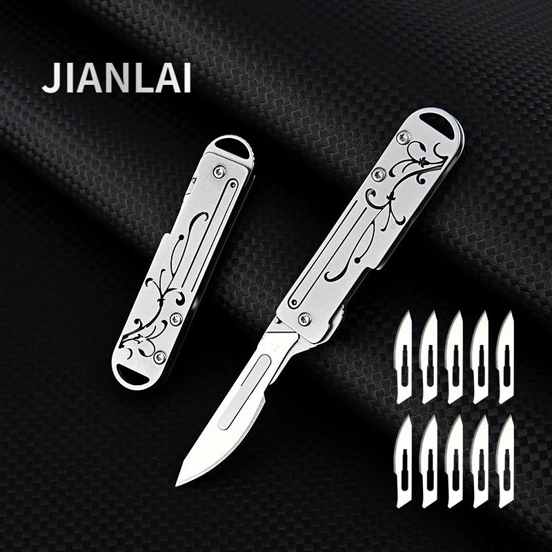 Mini cuchillo cortador papel orquídeas Chinoiserie llavero portátil - imagen 2